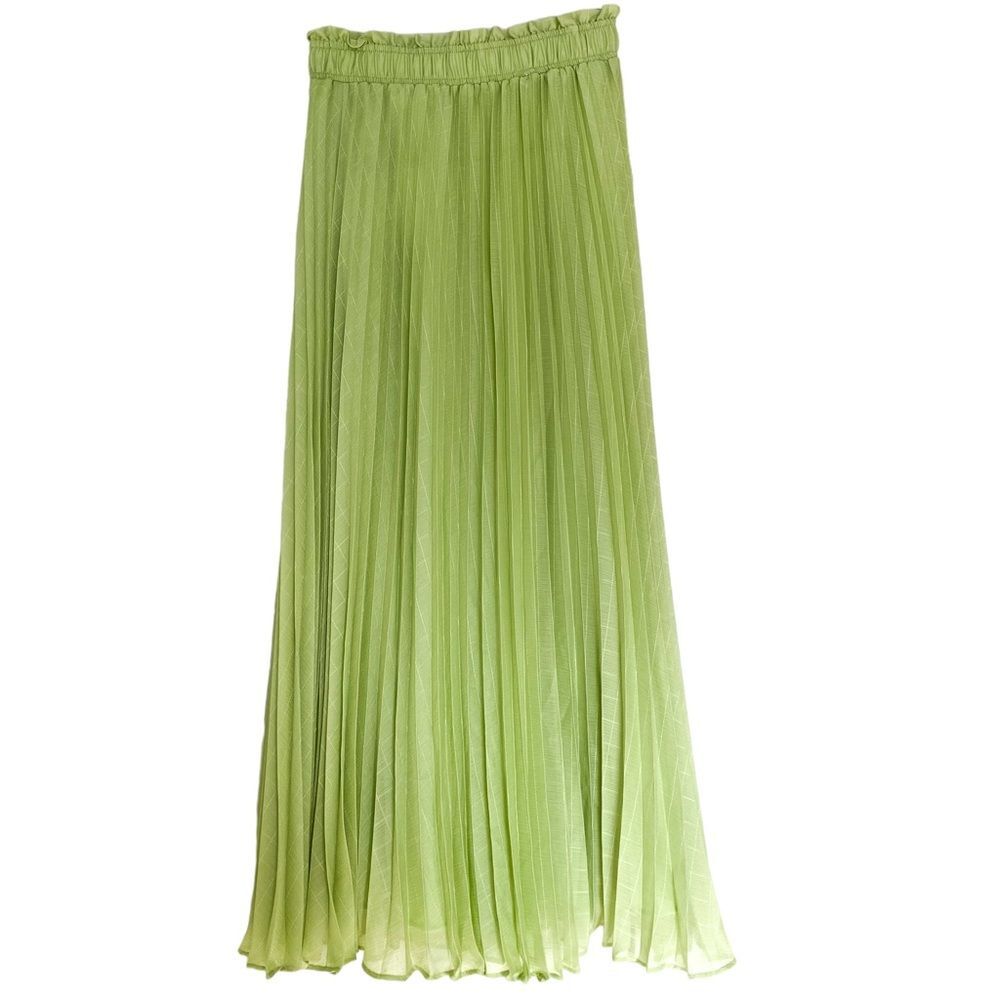 H&M Pastel Green Pleated Maxi Skirt Elastic Waist Flowy A-Line Size XS